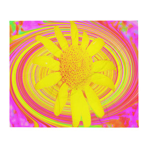 Throw Blankets, Yellow Sunflower on a Psychedelic Swirl
