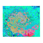 Throw Blankets, Groovy Abstract Retro Rainbow Liquid Swirl