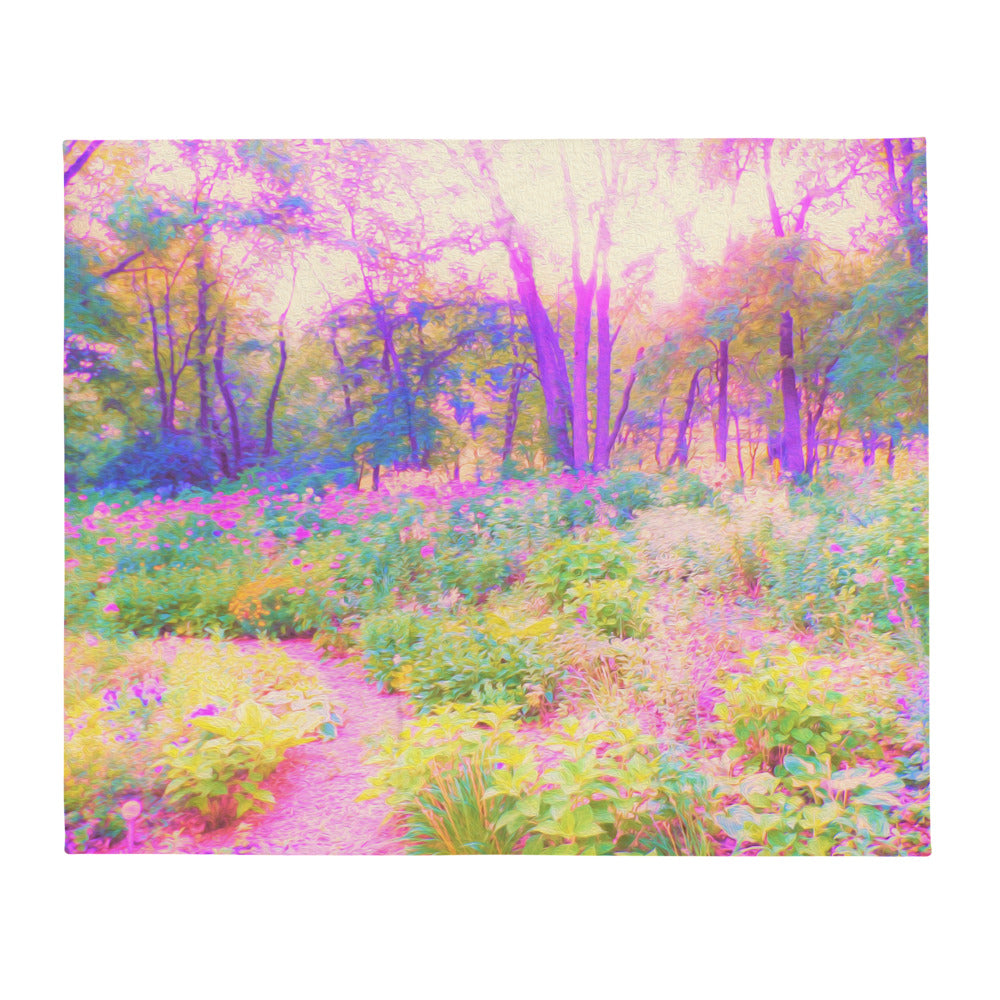 Throw Blankets, Illuminated Pink and Coral Impressionistic Landscape