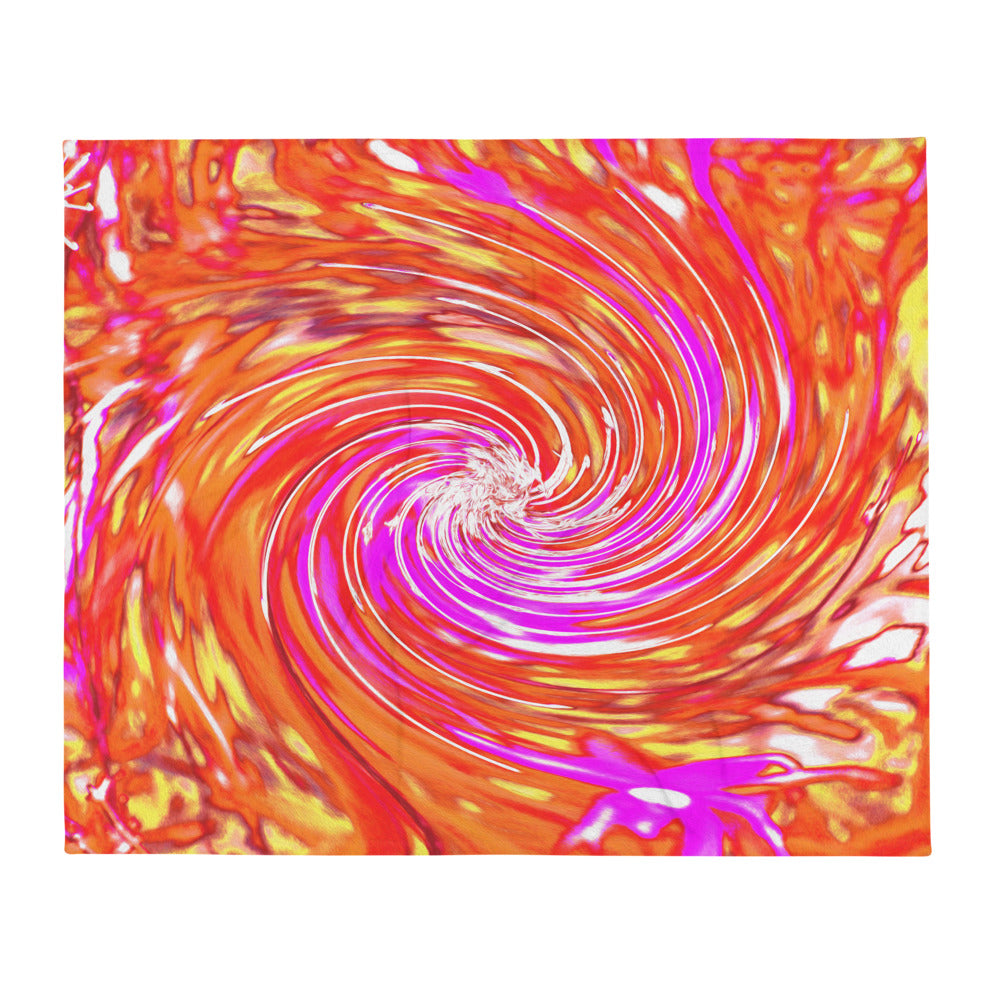 Colorful Throw Blankets, Abstract Retro Magenta and Autumn Colors Floral Swirl