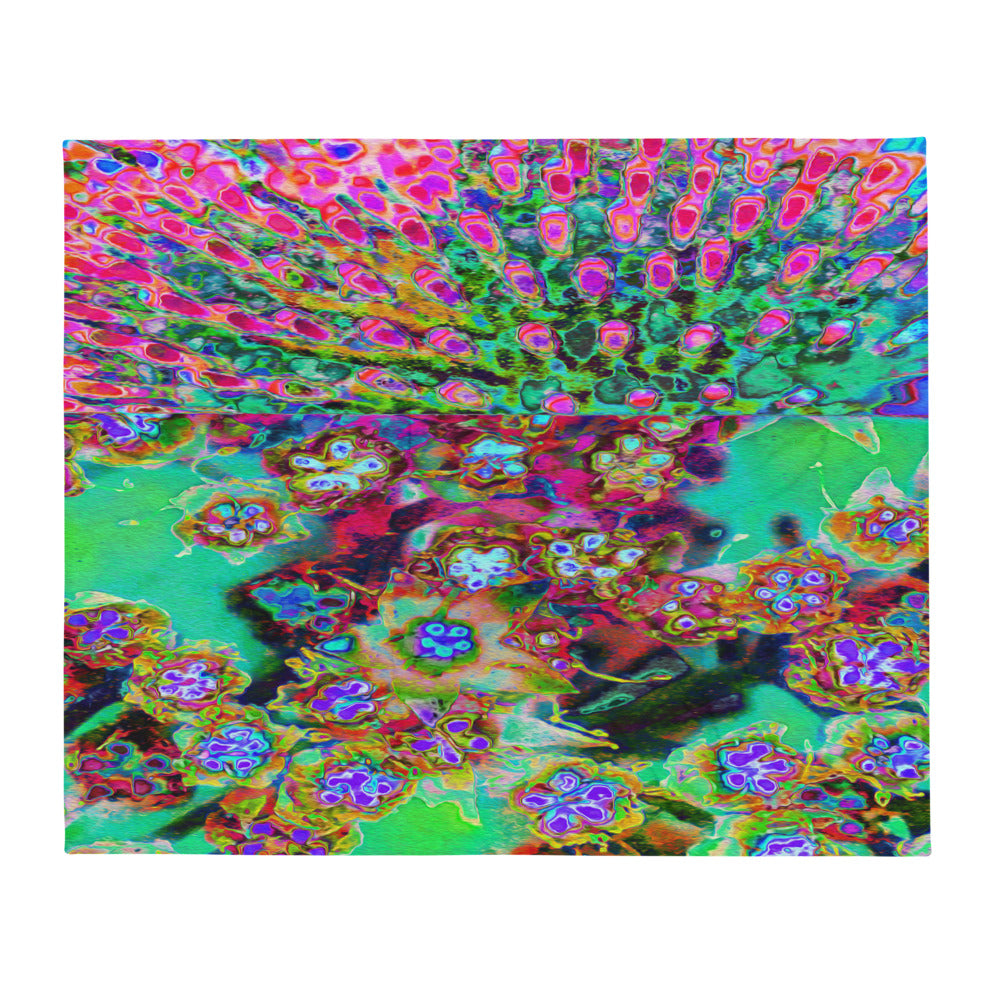 Throw Blankets, Psychedelic Abstract Groovy Purple Sedum All Over Print