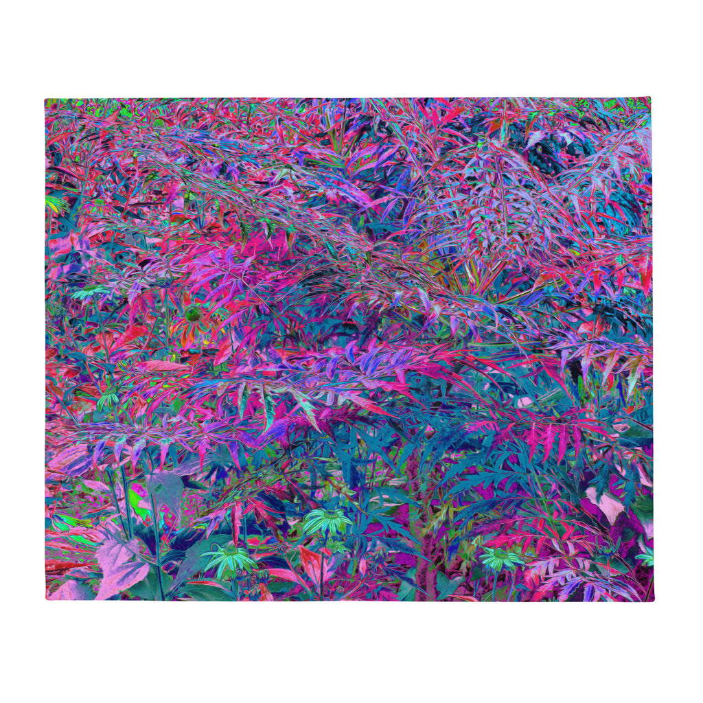Throw Blankets, Abstract Psychedelic Rainbow Colors Foliage Garden