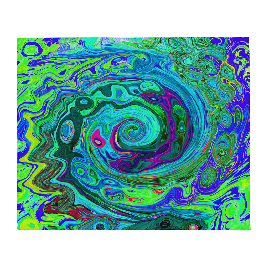 Throw Blankets, Groovy Abstract Retro Green and Blue Swirl