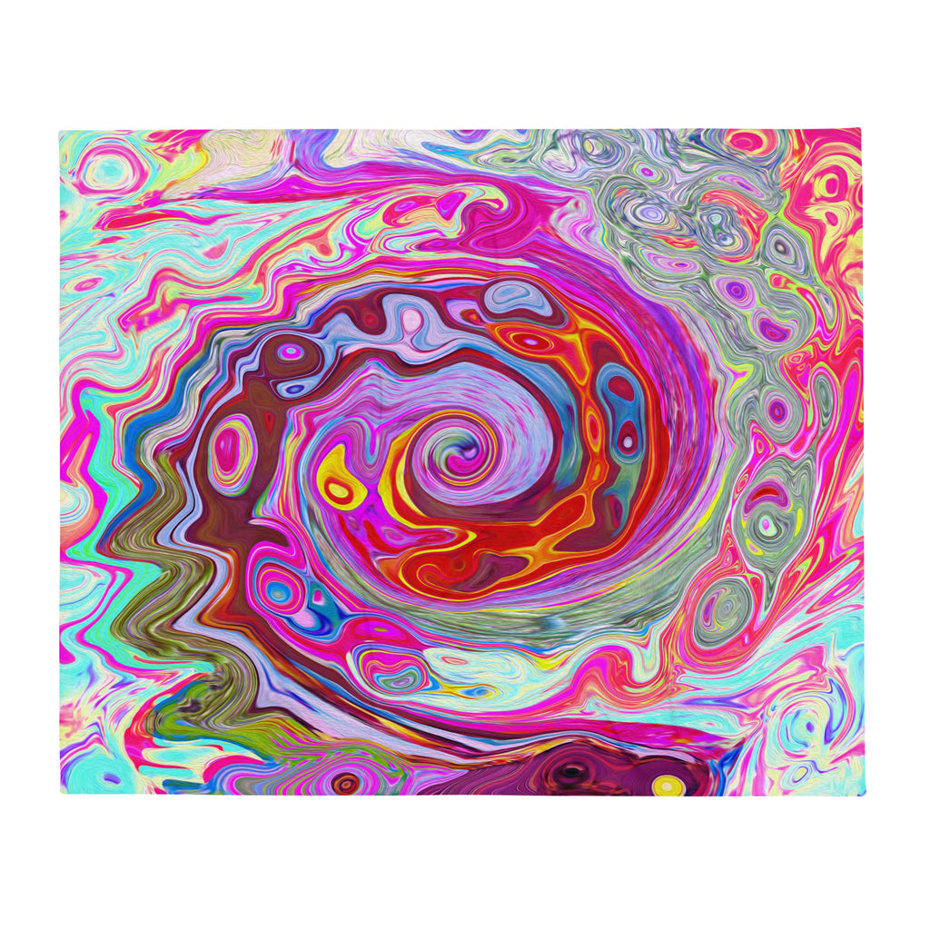 Throw Blankets, Groovy Abstract Retro Hot Pink and Blue Swirl