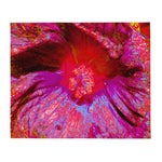Throw Blankets, Psychedelic Trippy Retro Red Hibiscus Flower