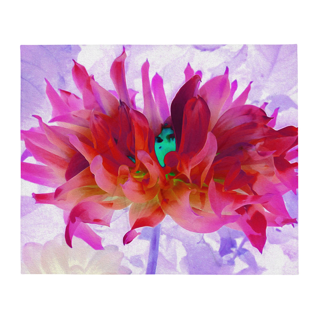 Throw Blankets, Stunning Red and Hot Pink Cactus Dahlia